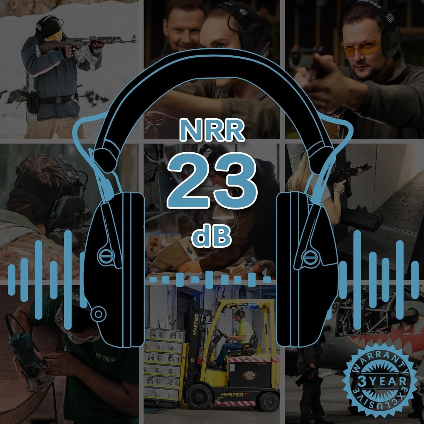 PROHEAR Electronic Ear Protection Muffs - 4X Sound Amplification & NRR 23dB Noise Reduction | Black