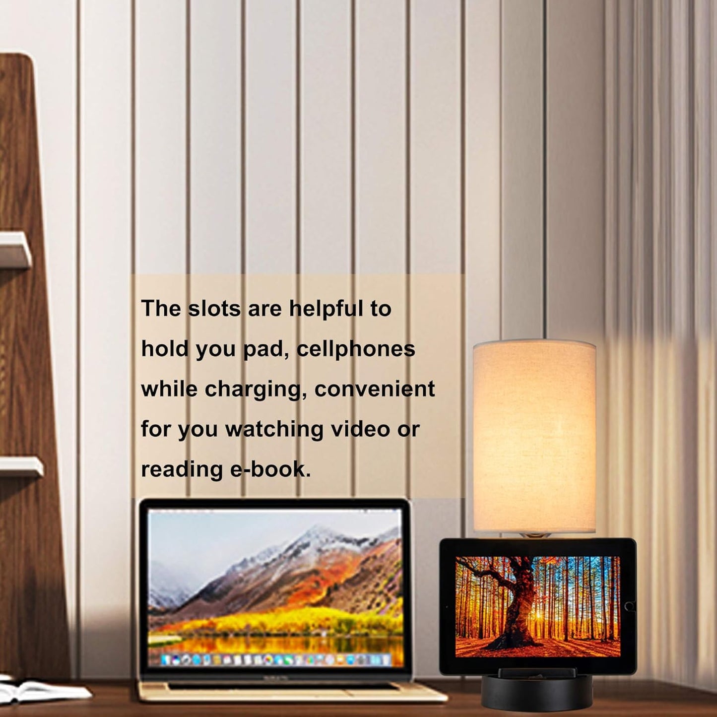Modern Table Lamp with 3 USB Ports & AC Outlet - Set of 2 Bedside Desk Lamps in Silver