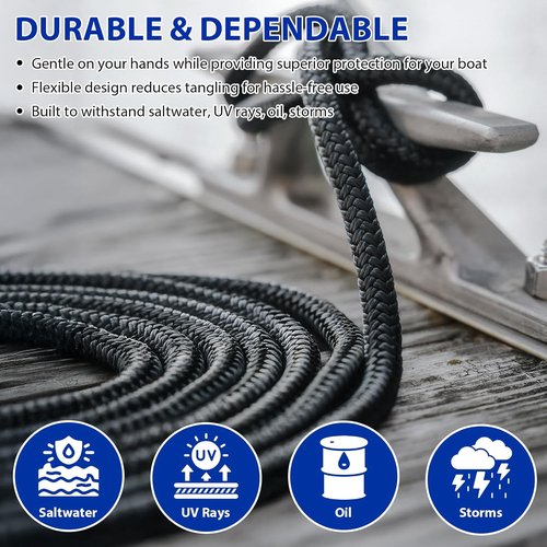 Boat Dock Lines Marine Rope - 3/4" x 25ft Double Braided Nylon with Pre-Spliced Loop | 2 Pack for Secure Mooring