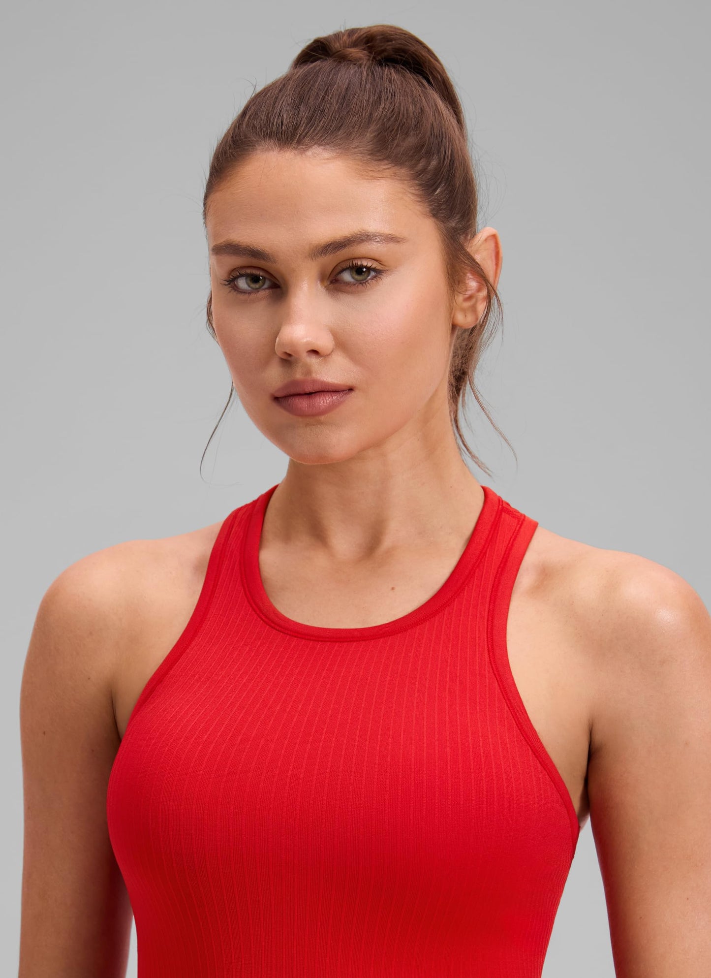 CRZ YOGA Seamless Rib Racerback Crop Tank Deep Red Medium