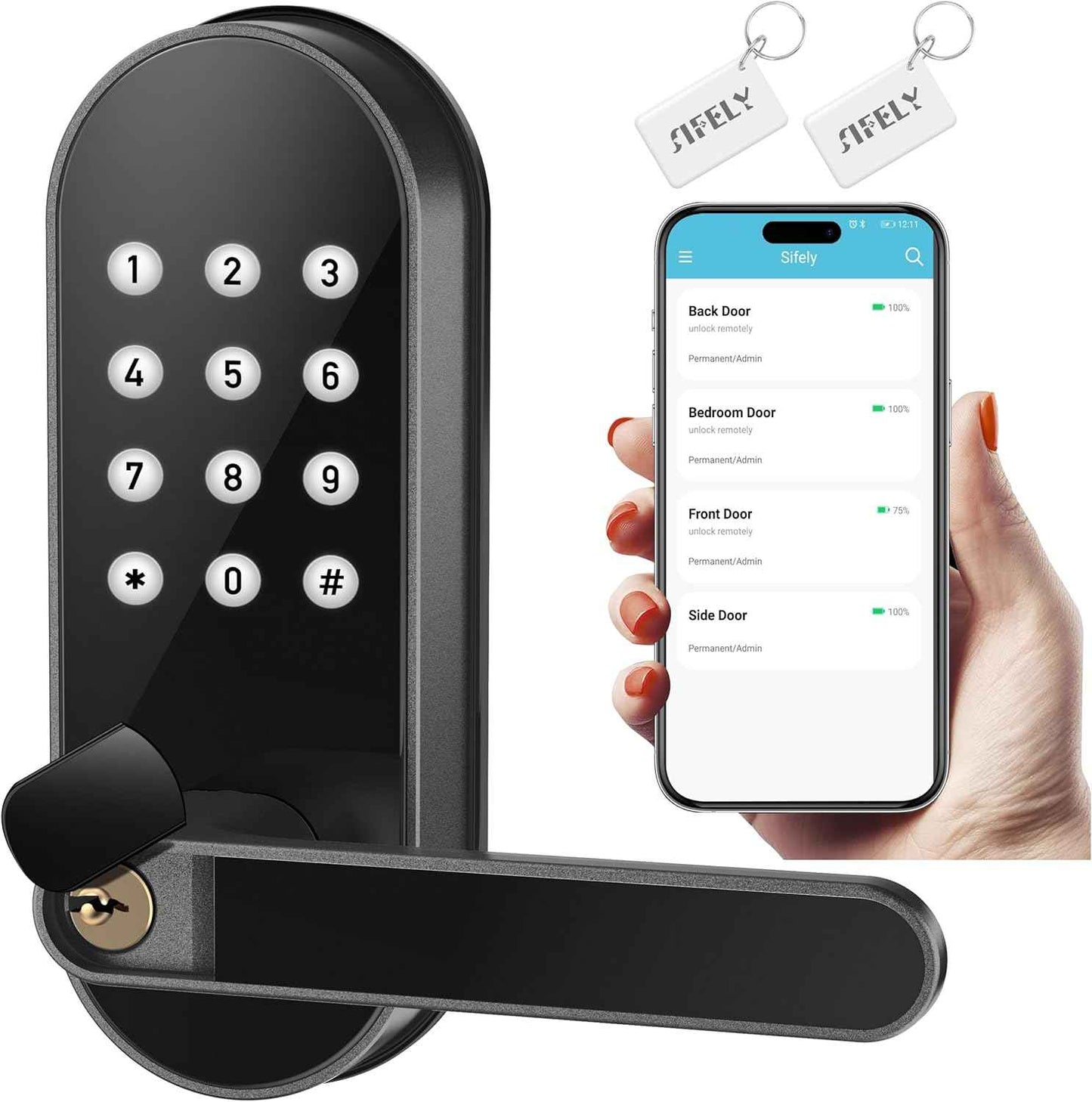 Smart Keyless Entry Door Lock - Sifely Digital Electronic Deadbolt with Code & App Control (Gold) for Front, Interior & Exterior Doors