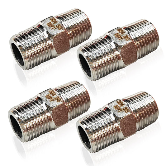 Gadoutcover 4PCS Hex Stainless Steel Nipple 3/8"NPT Male X 3/8" NPT Male Pipe Fitting 3/8 inch Stainless Steel Pipe Nipples Male Pipe Adapter Fittings Heavy Equal Nipples Connectors