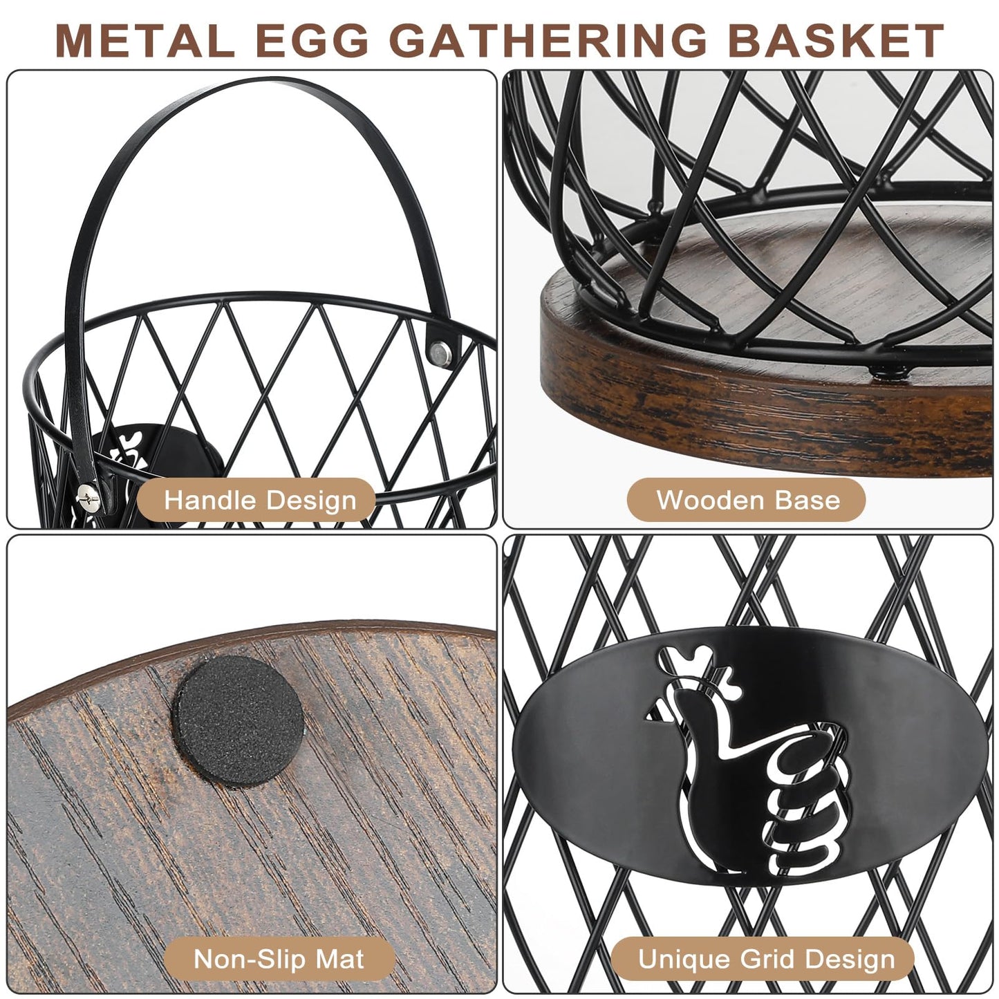 AOOHOOA Round Egg Basket for Gathering Fresh Eggs, Metal