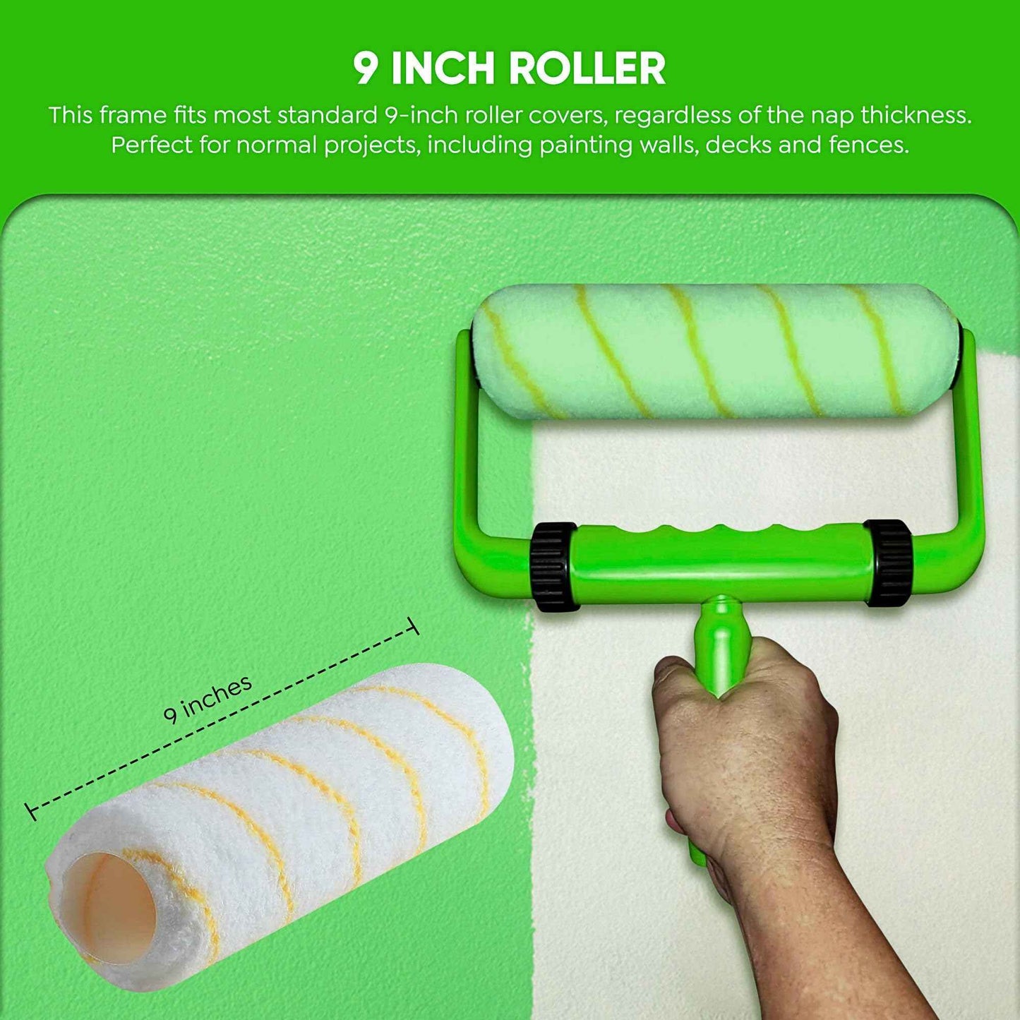 BetterGrip Ergonomic Paint Roller - 9 inch Paint Roller Frame Kit with Extension Handle - Comfortable Grip to Minimize Hand Stress & Fatigue, Finish Your Paint Projects Quicker