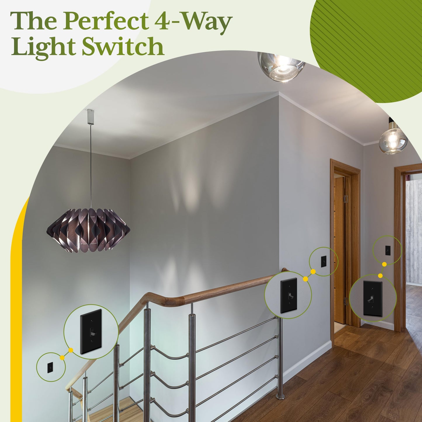 TG 4-Way Toggle Light Switch, Four Way Electrical Wall Switch, 15 Amp, 120V-277V AC, Grounding Screw, Residential Grade, UL Listed, LS-T415-BK, Black (1 Pack)