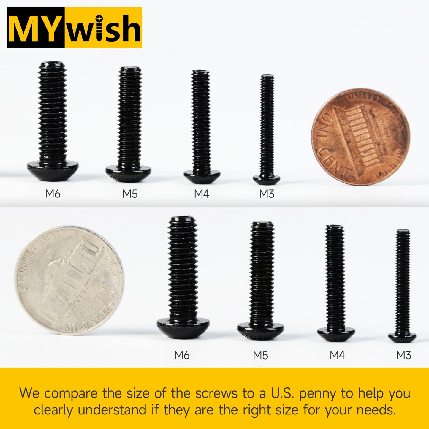 Mywish 900Pcs Metric Screw Assortment Kit, M3 M4 M5 M6 Bolts Nuts & Flat Washers, Grade 10.9 Alloy Steel Hex Socket Head Screws, Wrenches, Fully Threaded, Black Nuts and Bolts Assortment Kit