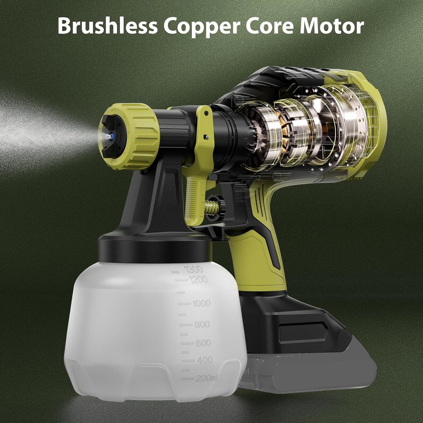 Brushless Cordless Paint Sprayer for Dewalt 20V Battery - 1200ml, 1000ml/min Flow, High Viscosity for Furniture & Cabinets