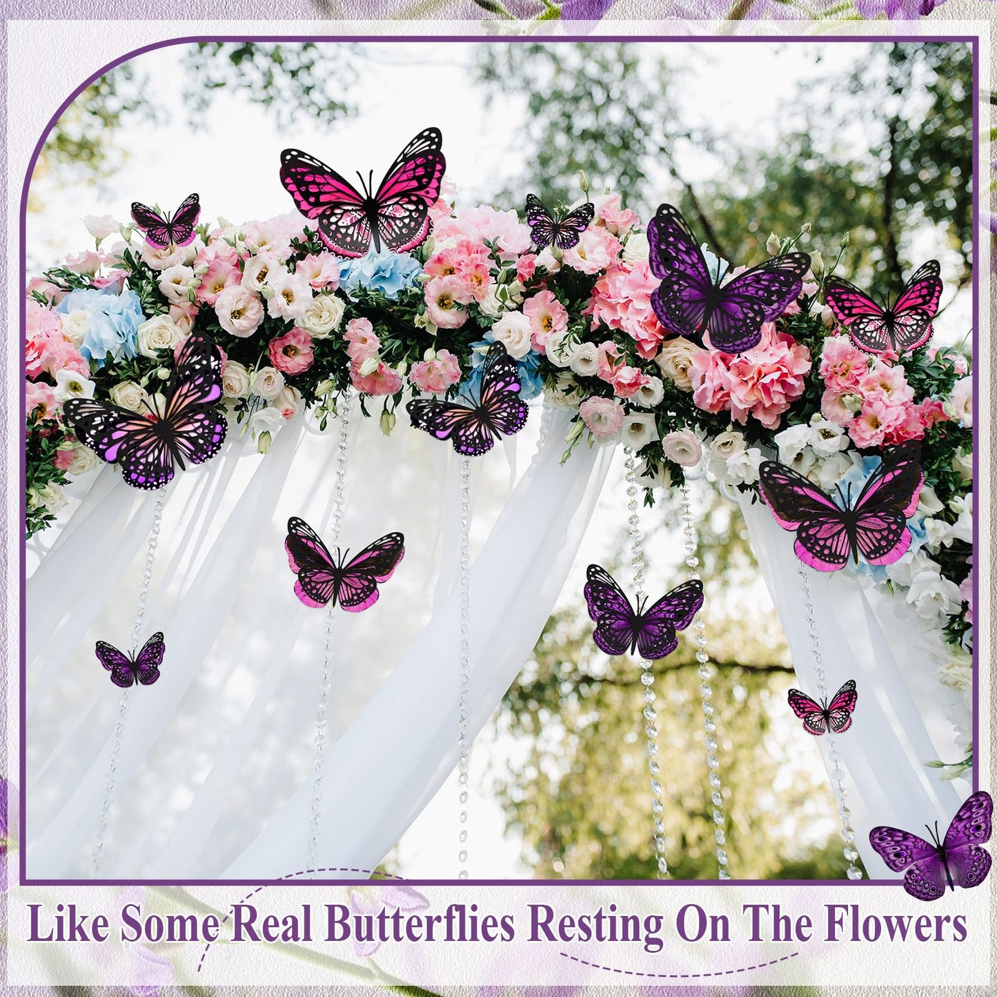 Geosar 20 Pcs 3D Large Monarch Butterfly Party Decoration 2 Layer Giant Paper Butterfly Stickers for Birthday Baby Shower Nursery Wall Decor (Purple,Rose Red)