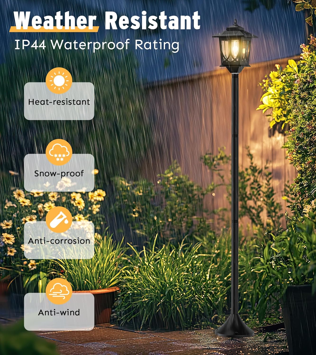 63" Waterproof Solar Lamp Post Light 2 Pack - Outdoor Patio & Porch Decor, Warm White