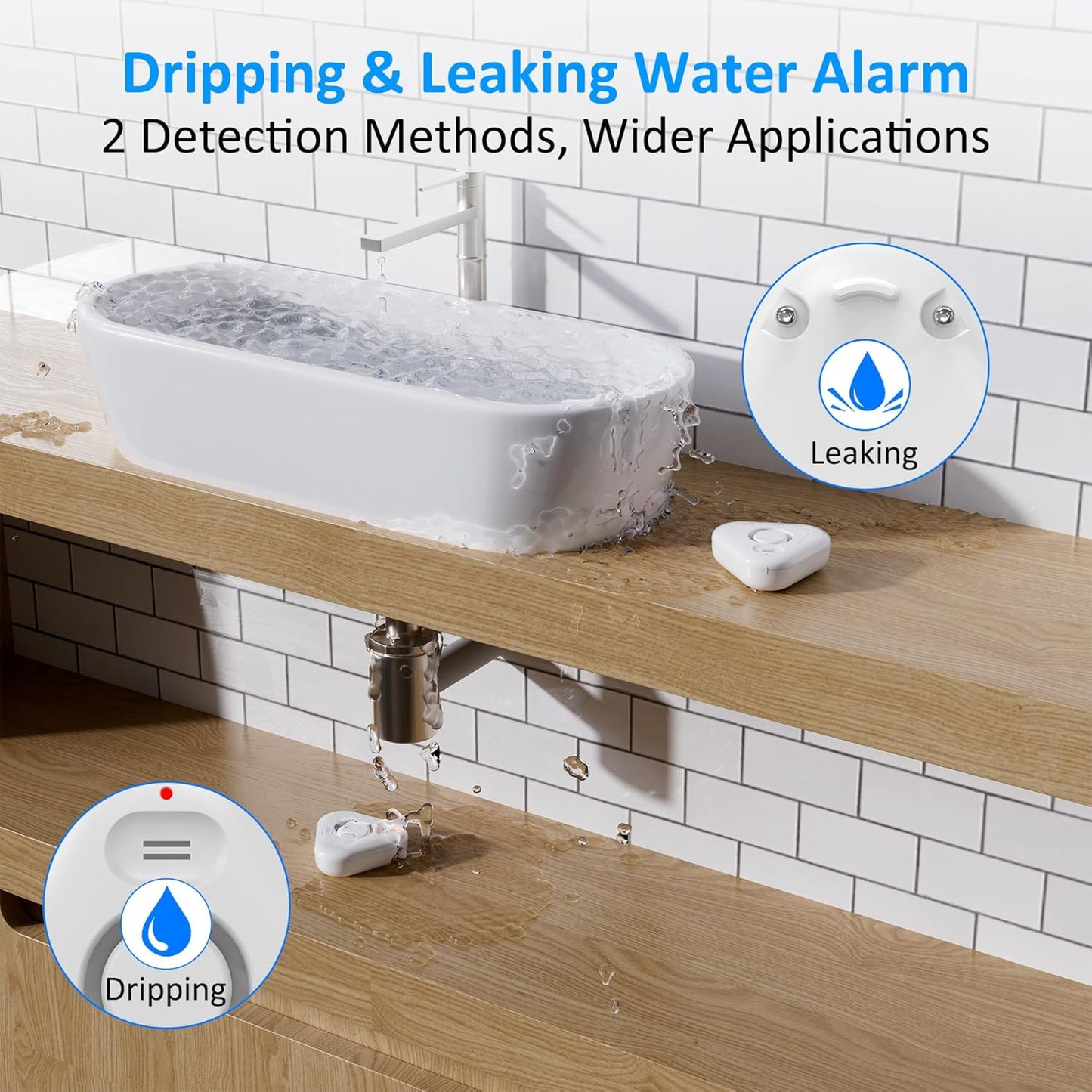 Water Leak Detector 5-Pack - Stechro Adjustable Audio Alarm 0-120dB, IP66 Sensor for Home, Kitchen & Basement