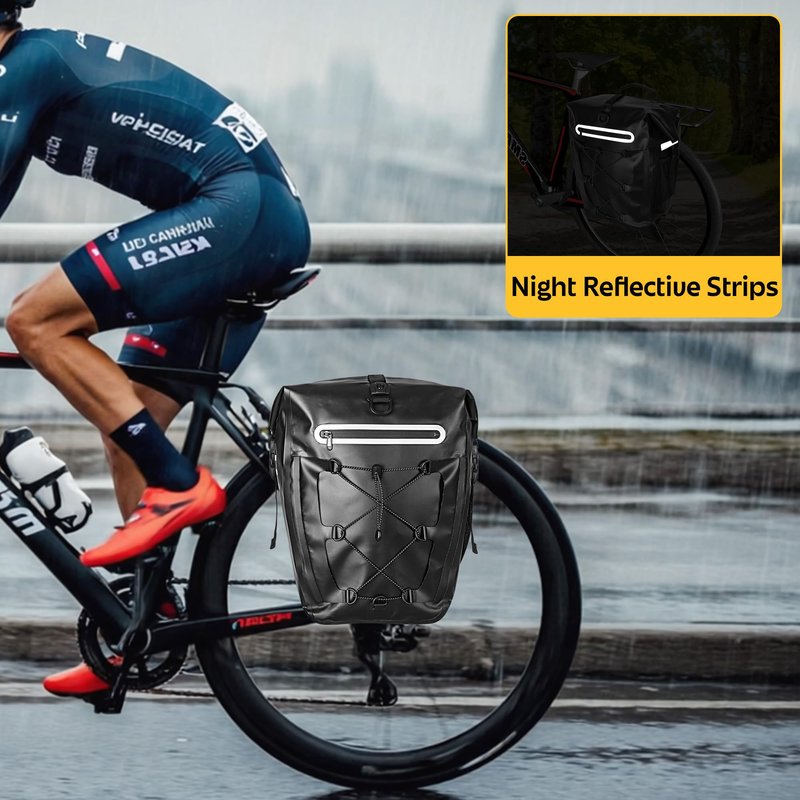 Smasrob Waterproof Bike Pannier, 30L Rear Bike Rack Bag with Multiple Pockets and Adjustable Clips, Bicycle Pannier Fits Most Bike Racks, Black (1 Bag)
