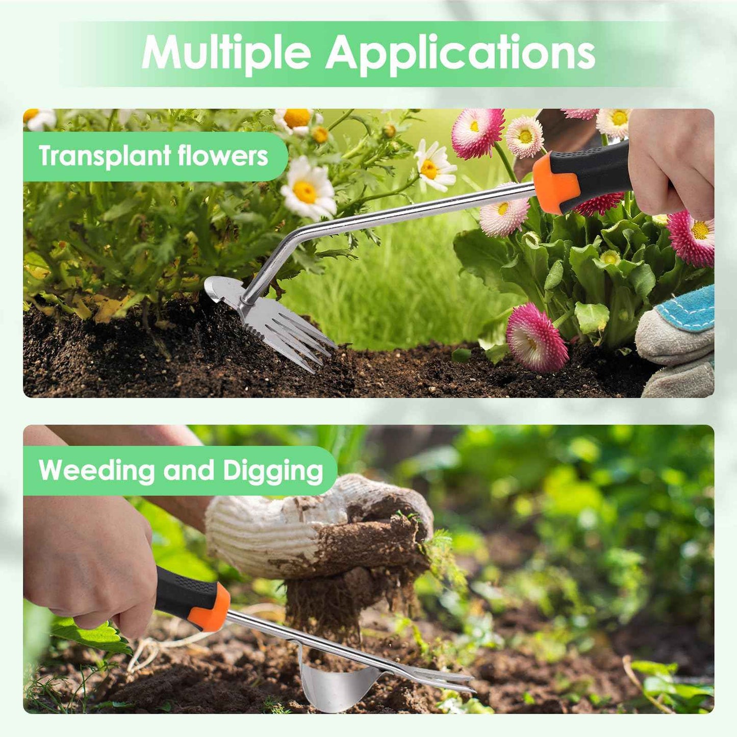 Foyucool Weed Puller Tool, Set of 3, Rubber Handle Weed Remover Tool, Manual Weeder,L-Shaped Weeding Tool, Thickened Stainless Steel Crack Weeder,Planting and Weeding for Garden, Patio, Backyard Farm