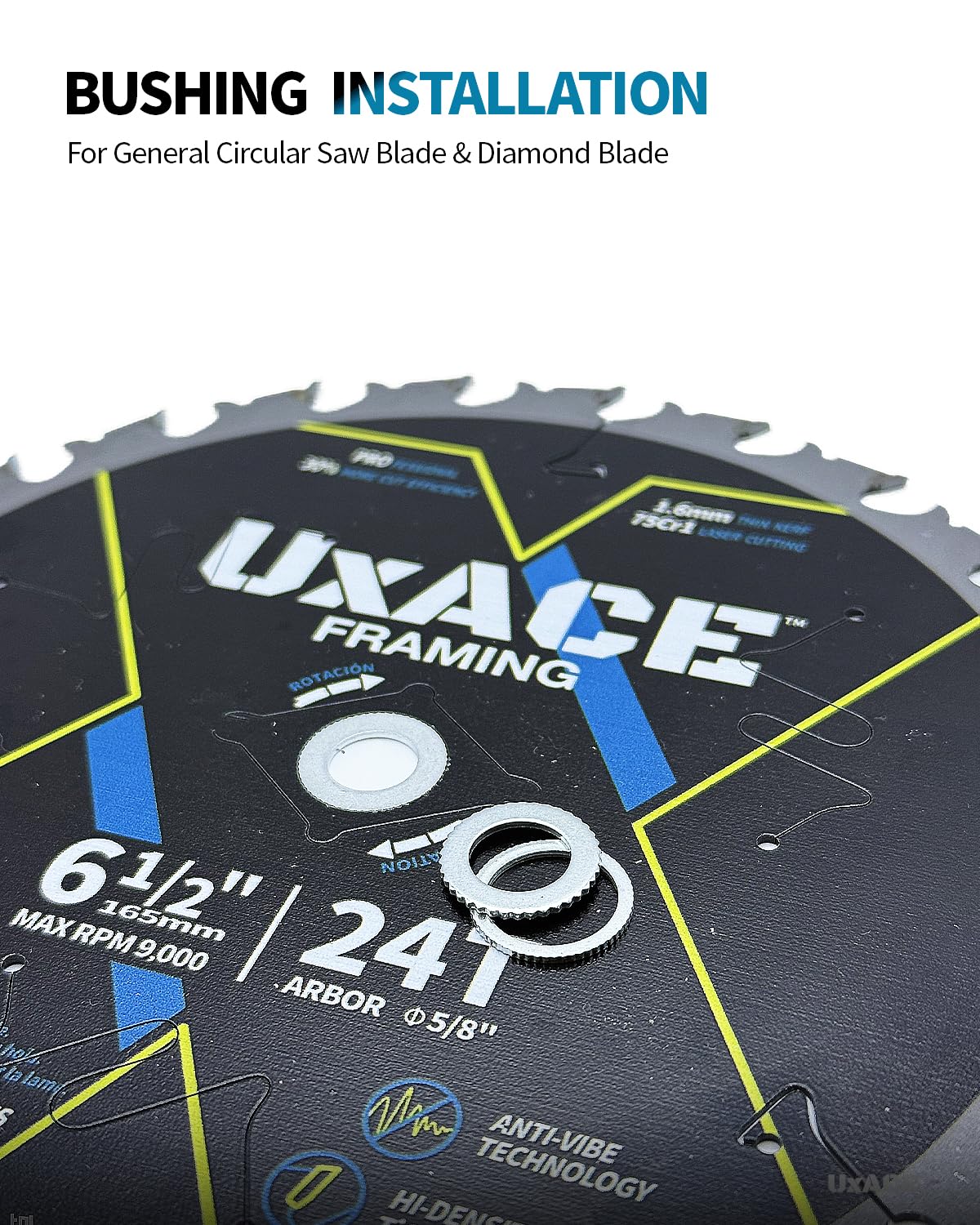 UXACE Saw Blade Bushing Set, Adapter Ring Kit, Arbor Spacer Combination, Reduction Ring Bundle, 9 General Sizes for Circular Saw Blade, Diamond Blade on Circular Saw, Angle Grinder, 18 Pack