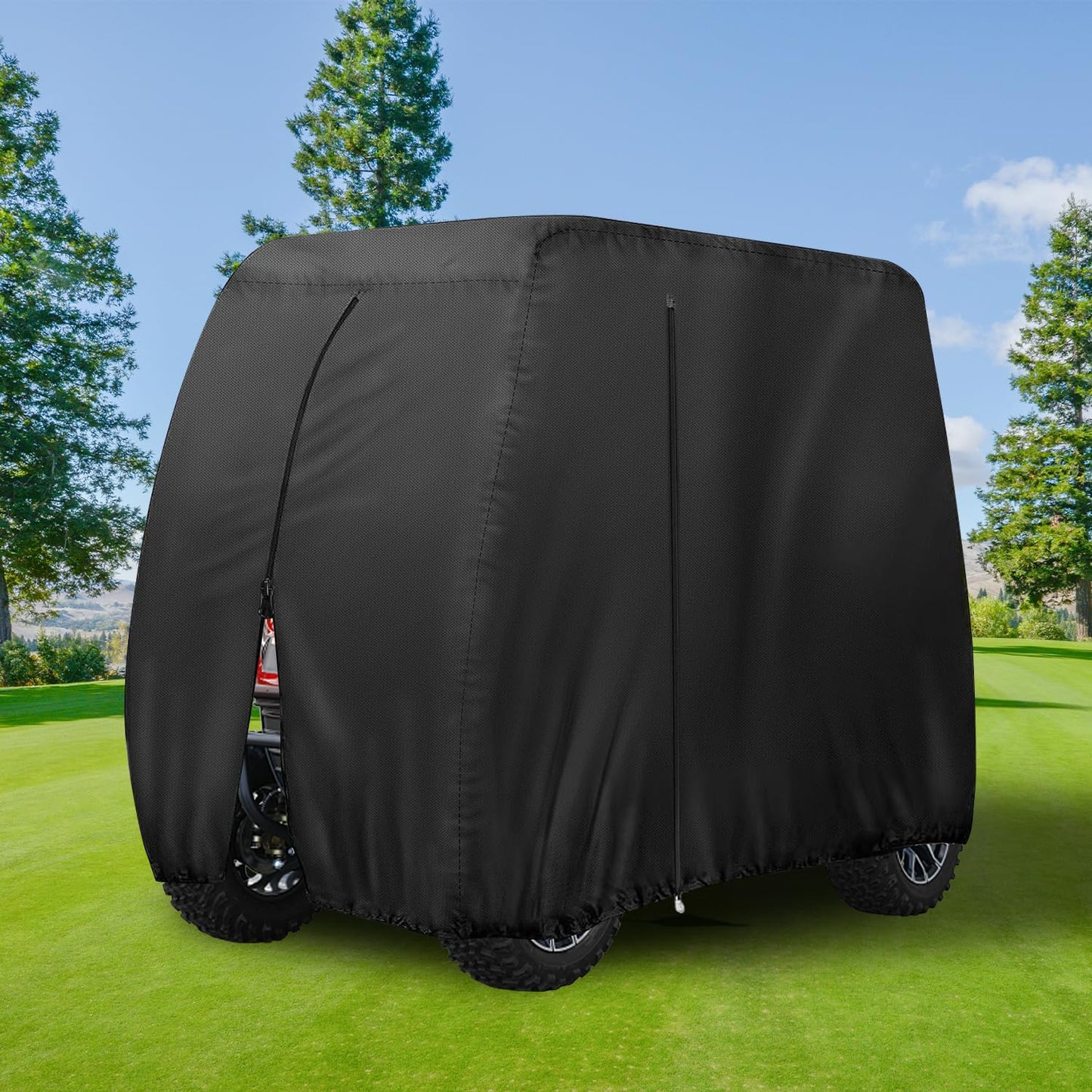 2/4/4+2 Passenger Golf Cart Cover Fits for Yamaha EZGO Club Car, 420D Waterproof Durable Polyester Golf Cart Cover with Three Zipper Doors Windproof Sunproof