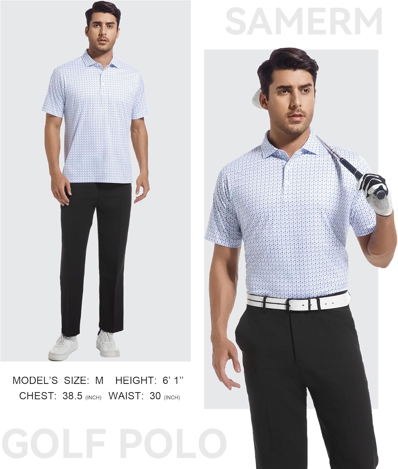 SAMERM Men's Golf Polo Shirt - Short Sleeve Dry Fit Performance | Moisture-Wicking Print Design