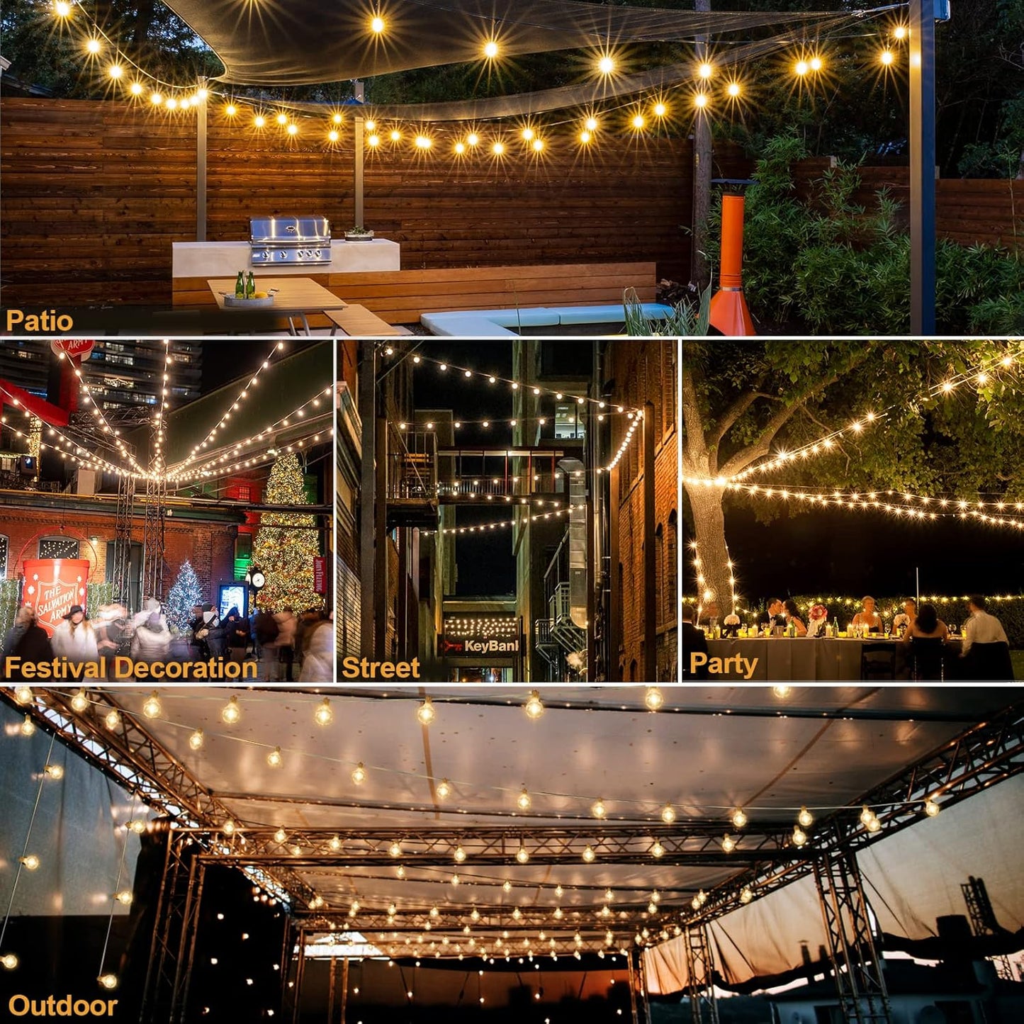 Outdoor String Lights 100FT - G40 Globe Patio Lights with 54 Waterproof LED Bulbs - Black Wire