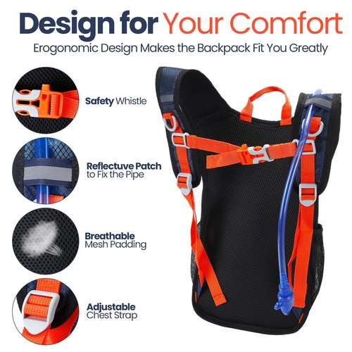 Shinylin 2 Pcs Kids Hydration Backpack with 1.5L Water Bladder Lightweight Kids Hiking Backpack Water Rucksack for Boys Girls Climbing Running(Blue, Purple,Classic)