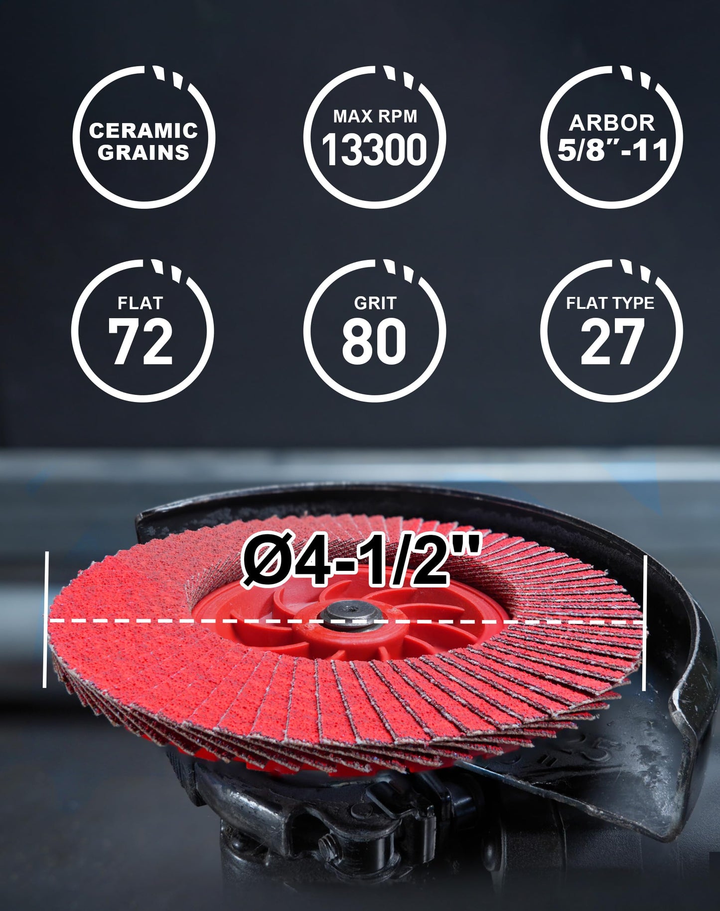 EZARC Flap Discs 80 Grit, 4-1/2" x 7/8" Ceramic Grain Flap Sanding Disc, Type 27 Heavy Duty Abrasive Trimmable Grinding Wheel Finishing for Stainless Steel, Sheet Metal (5 Pack)