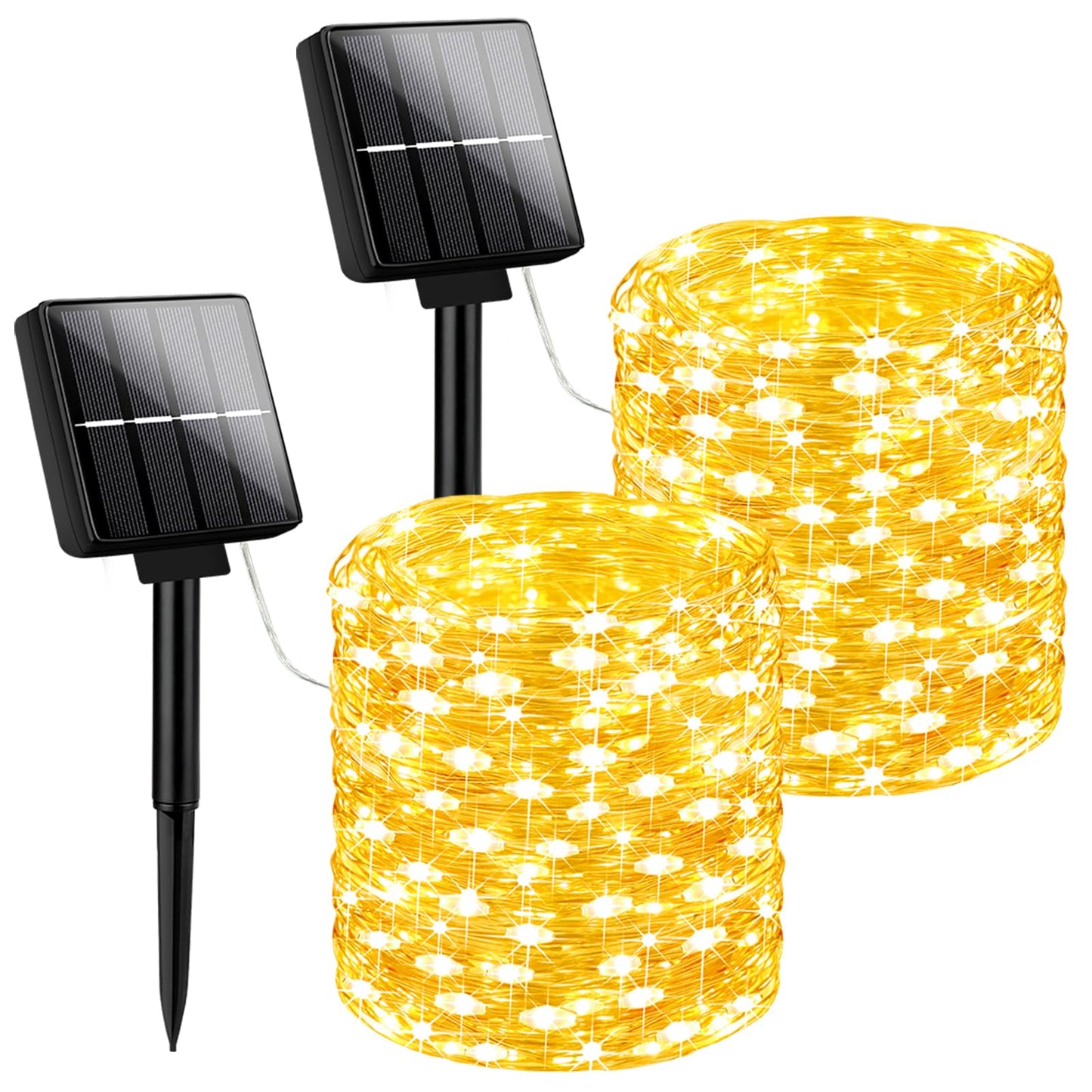 Brightever Outdoor Solar String Lights Waterproof, 2-Pack Total 80FT 200LED Solar Fairy Lights for Outside with 8 Lighting Modes, Solar Twinkle Lights for Yard, Christmas, Party (Warm White)