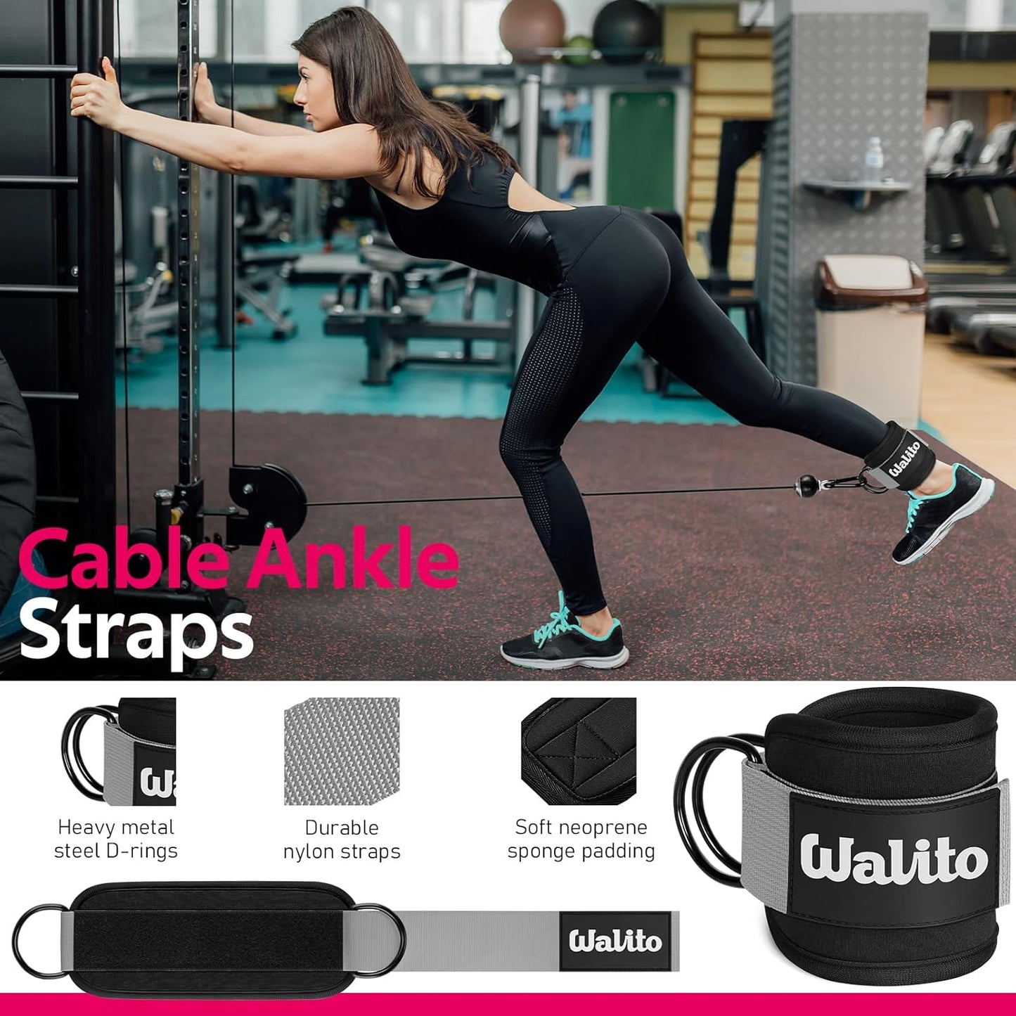WALITO Barbell Pad Set - 8Pcs Hip Thrust & Squat Pad with Ankle Straps & Resistance Bands