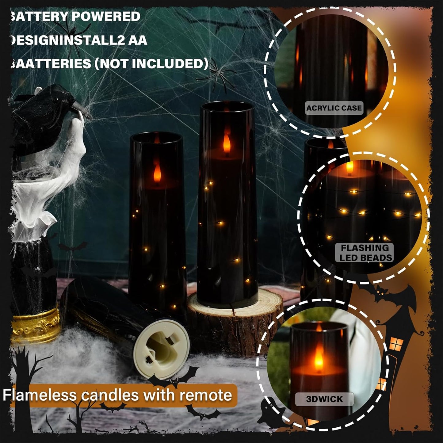 Flameless LED Pillar Candles Set - 9 Pcs White with Remote & Star String for Home Decor