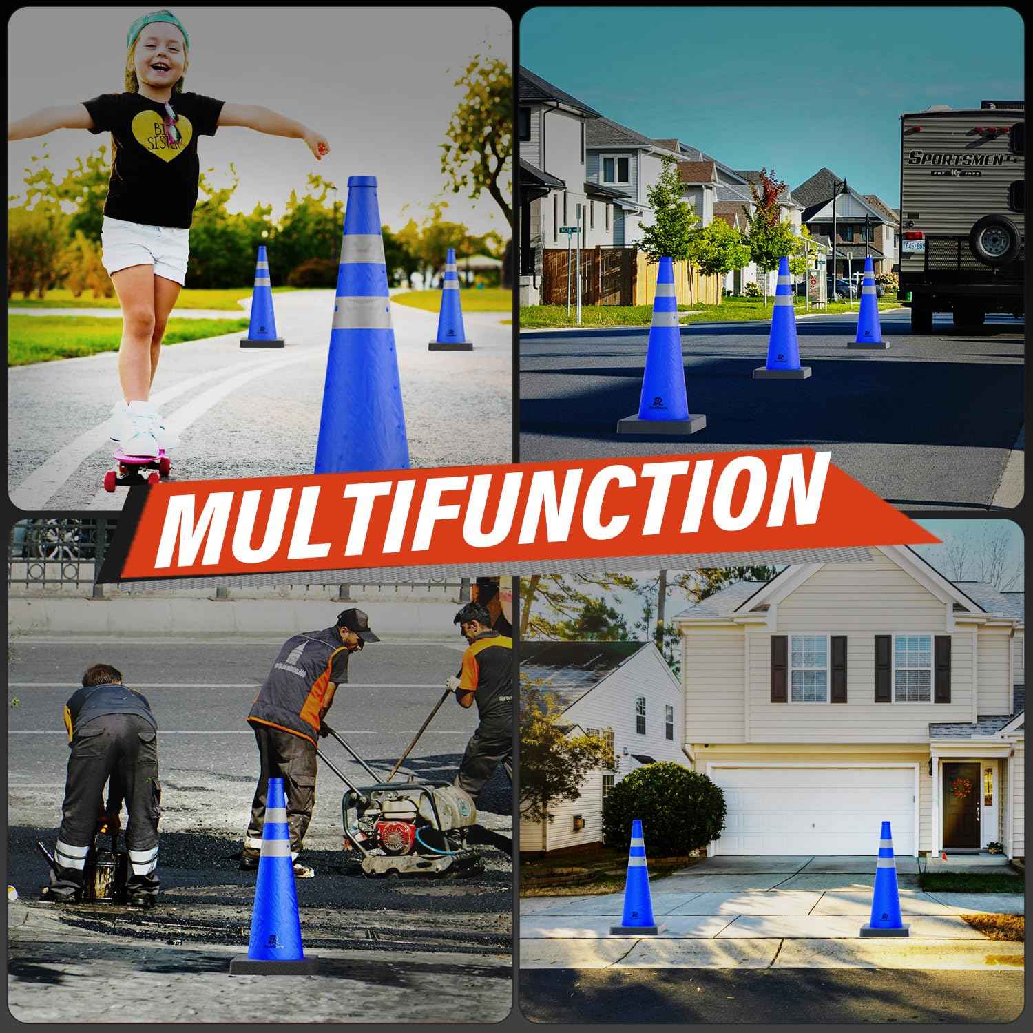 28 Inch Collapsible Traffic Safety Cones - Weighted Base & Reflective Collars, 4 Pack