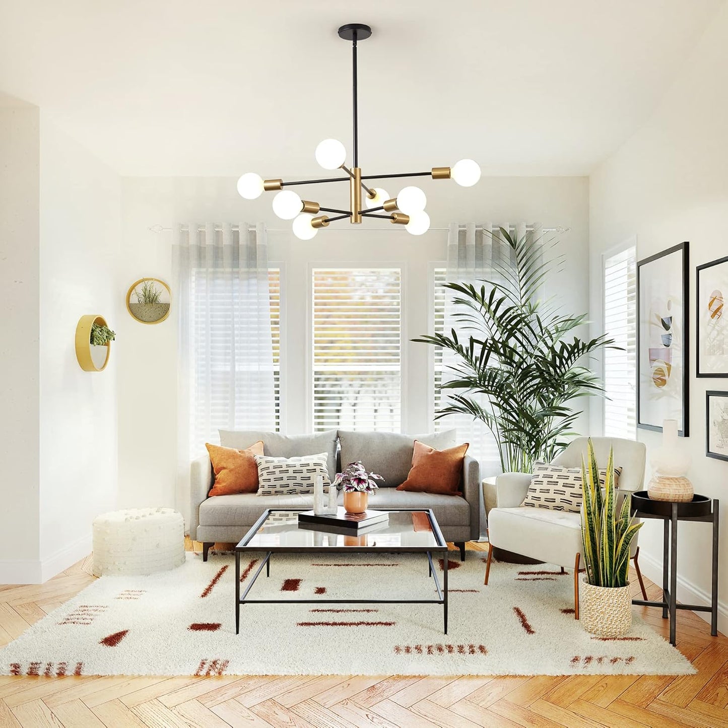 8-Light Gold Sputnik Chandelier - Modern Adjustable Ceiling Light for Dining Room, Kitchen & Foyer