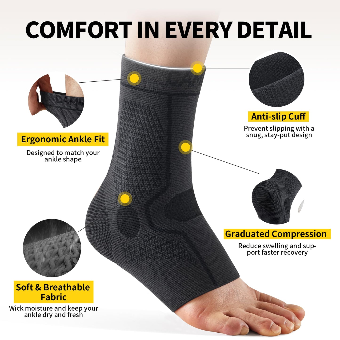 CAMBIVO 1 Pair Ankle Braces for Men and Women, Ankle Compression Socks for Foot Pain, Daily Wear, Fitness, Working, Achilles Tendonitis Relief Ankle Sleeve
