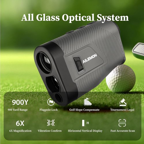 AILEMON Golf Rangefinder - 900 Yards Range with Slope Switch & 6X Magnification | Black/Gray