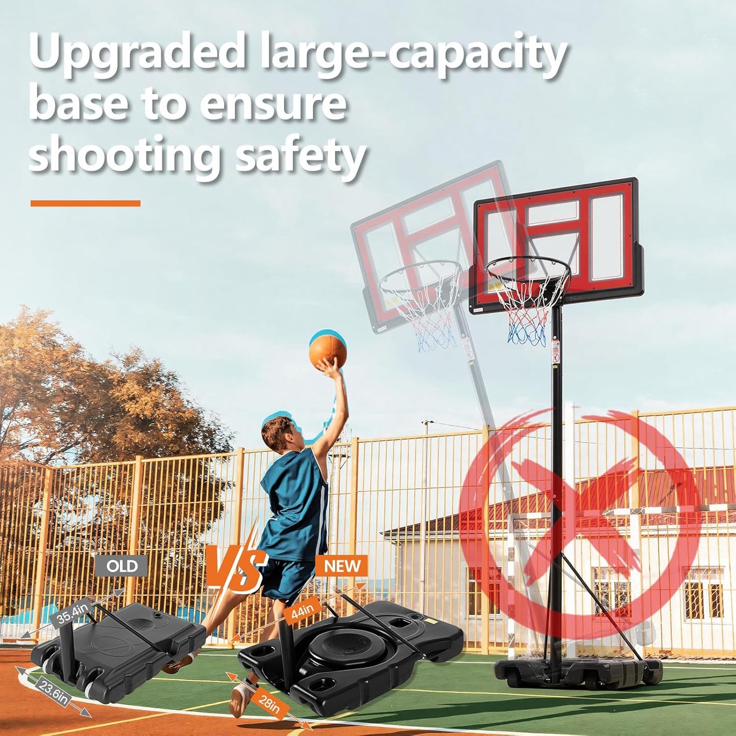 Sweetcrispy Portable Basketball Hoop - Adjustable Height, Shatterproof Backboard & Shock Absorbent Rim | Ideal for Backyard & Driveway