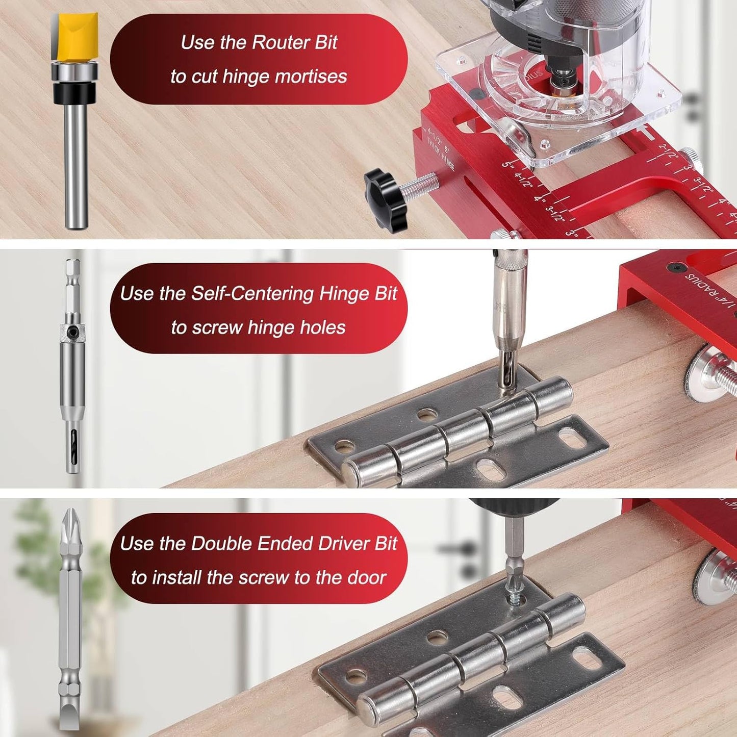 Aluminum Door Hinge Jig Template Kit for Router - Adjustable Mortise Tool for 2.5" to 5" Hinges