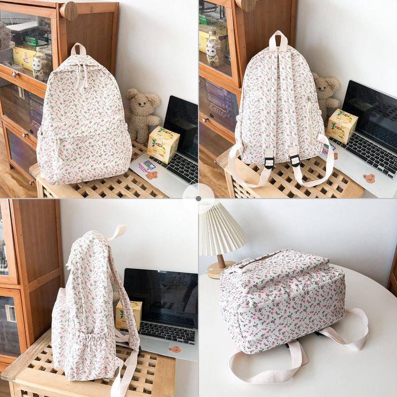 PORRASSO Backpack Casual Daypack Women Lightweight Rucksack Large Nylon Bookbag for Travel Daily Use White B