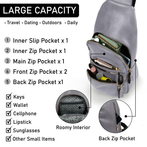 Emperia Small Sling Bag Fanny Packs Crossbody Bags Travel Backpack Chest Bag Gifts for Women Men Grey