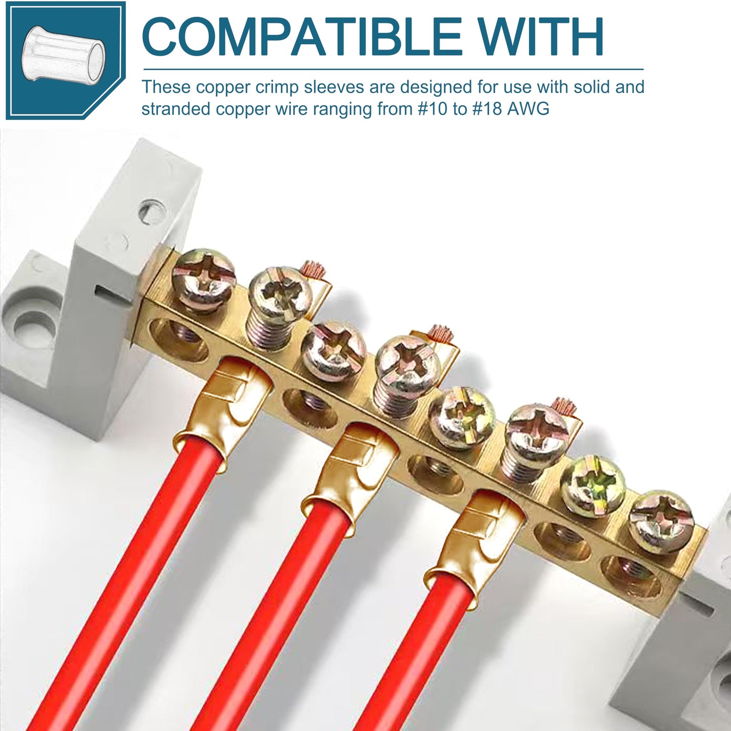 100 Pcs Easy-Twist Copper Crimp Sleeve Wire Connector, 18-10 AWG Wire Range