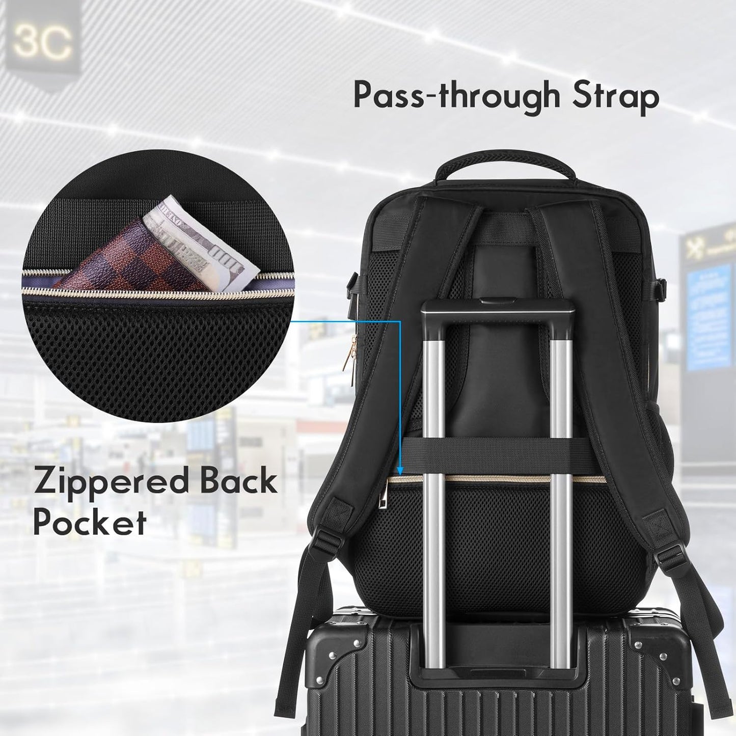MOMUVO Large Travel Backpack - Flight Approved, Water Resistant Anti-Theft Daypack for 17" Laptop | Black