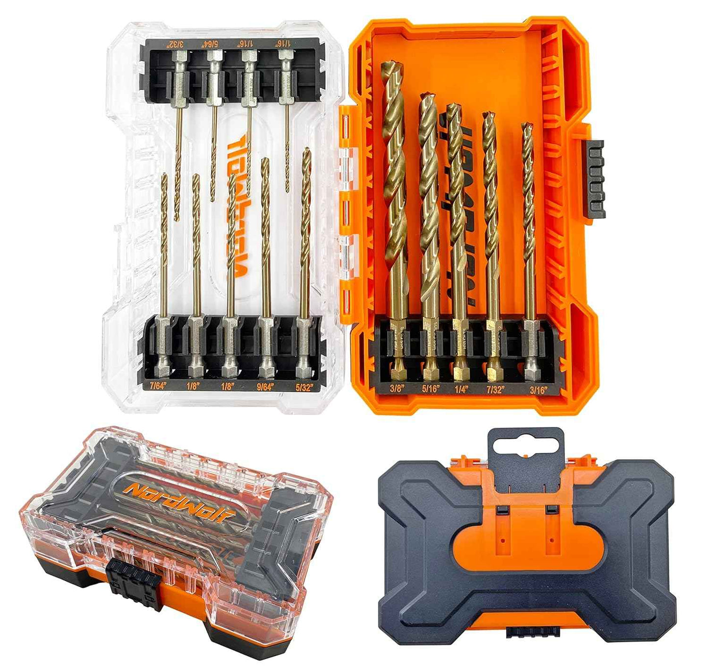 21-Piece Cobalt Drill Bit Set for Stainless Steel & Hard Metals - Jobber Length, 1/4" Hex Shank, SAE Sizes in Storage Case