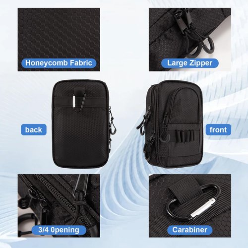 Golf Ball Bag Valuables Pouch,Golf Tee Bag Pouch Accessories with Detachable Carabiner Large Capacity Multiple Compartments can Store 12-15 Balls,Tees,Gloves,Mobile Phone and Keys,Black