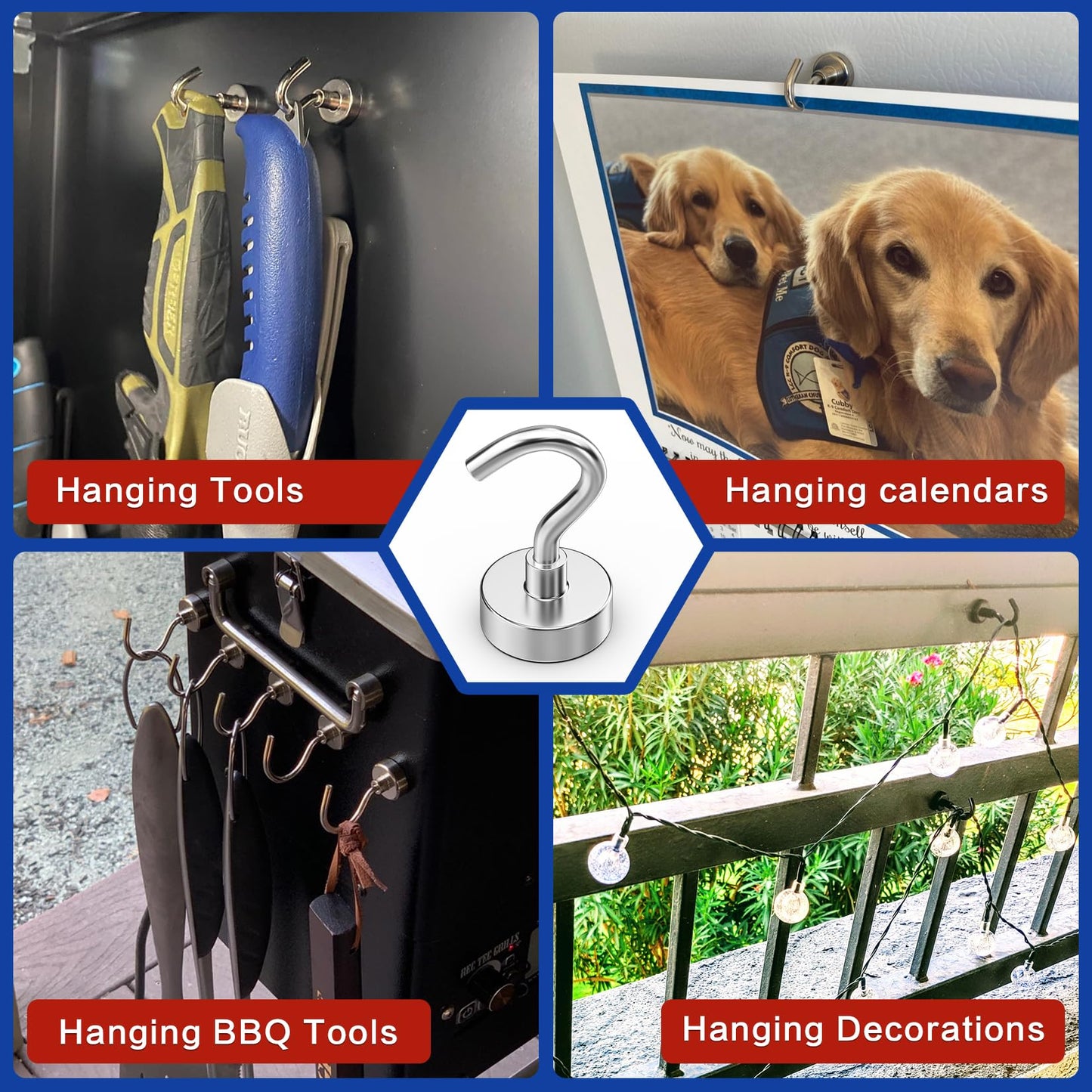 Junarter 20 Pack Magnetic Hooks, 30lbs Magnet Hooks for Cruise Cabins, Strong Magnetic Hooks Heavy Duty, Magnets with Hooks, Metal Magnetic Hook for Hanging, Hook Magnets for Classroom Decor, Grill