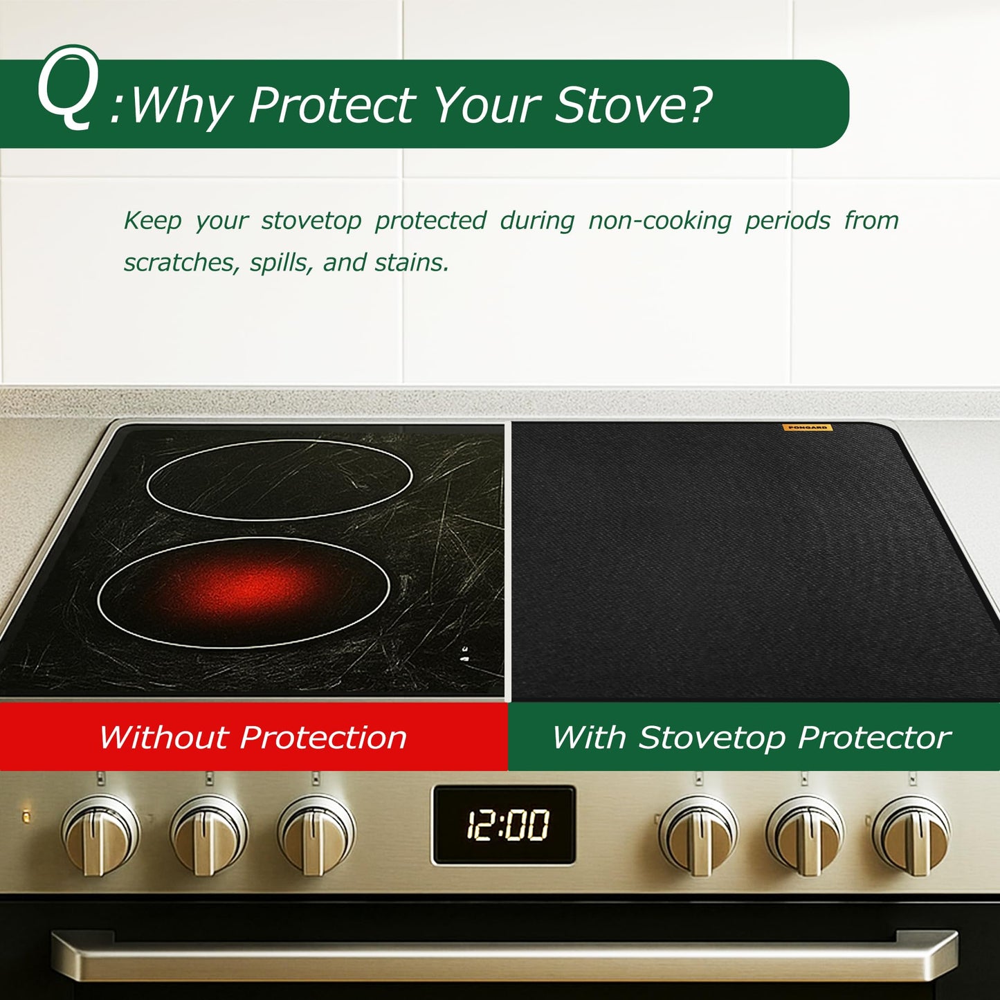 PONGARD Fireproof Stove Top Covers for Electric Stove, Waterproof & Heat Resistant Mat for Glass Top, Stovetop Protector, Anti-Scratch, 28x20 Black