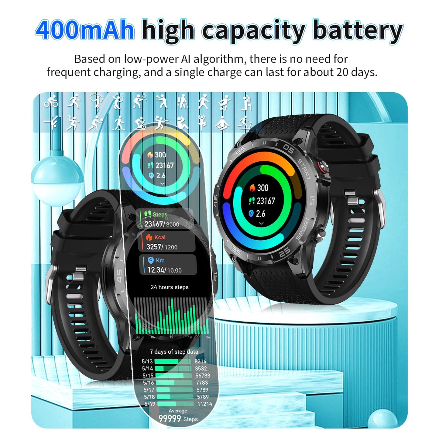 ZYVICXFJ Men's 1.85" Smartwatch with AI Voice | Waterproof Activity Tracker, Health Monitor, Multi-Sports Modes | Works with iPhone Android