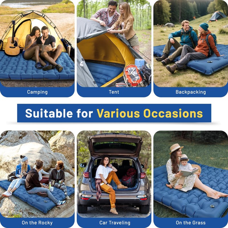 Oramoose Double Sleeping Pad, 6" Extra Thick Portable Camping Sleeping Pad with Pillows & Built-in Foot Pump, Ultralight Camping Mat for Backpacking, Hiking, Traveling, Tent, Car Camp Gear