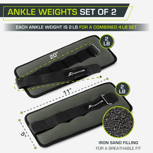 ProsourceFit Ankle, Wrist, Arm, and Leg Weights for Men and Women, Set of 2, 2lb each, Gray