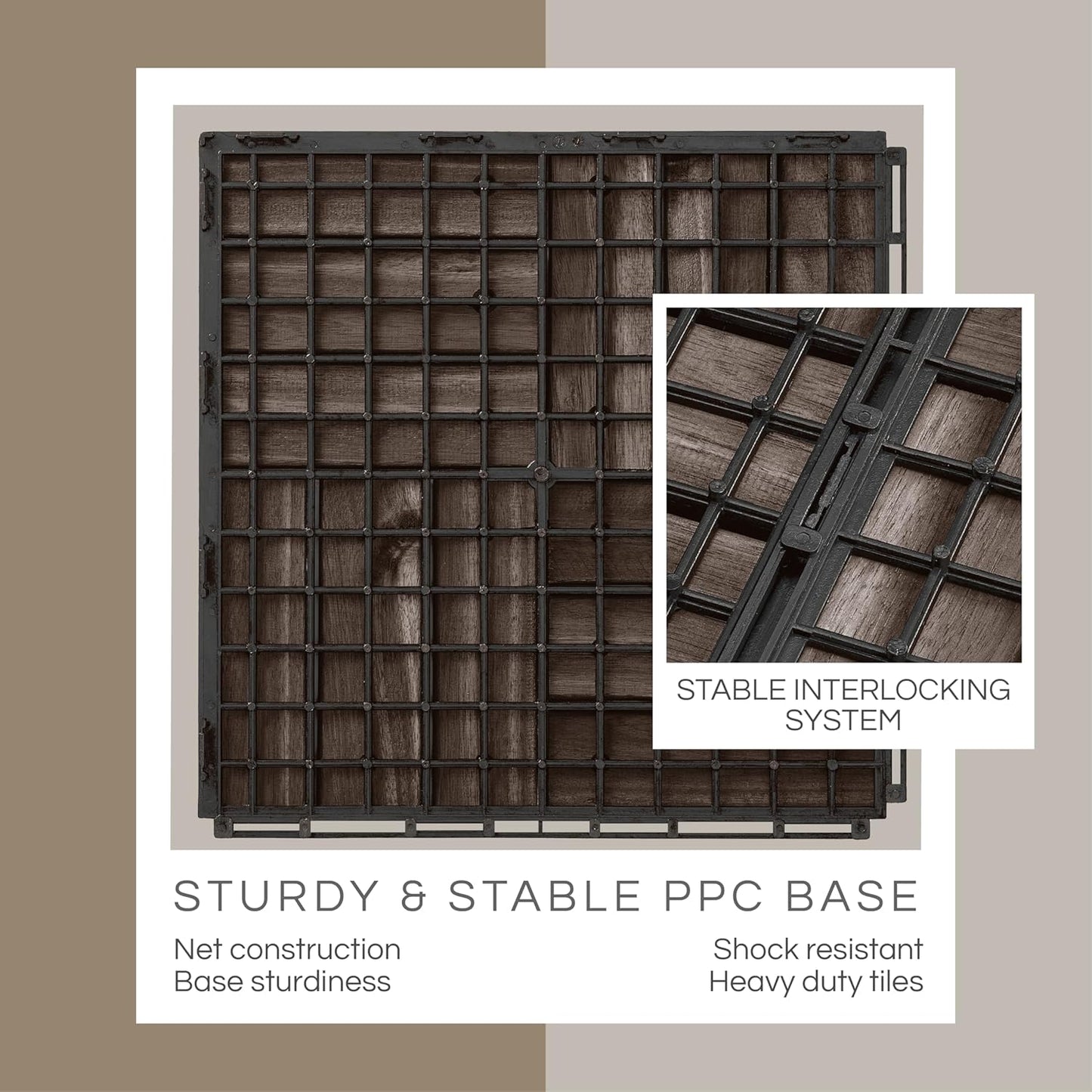 Outdoor Waterproof Acacia Wood Deck Tiles - 10 Pcs Patio Flooring for All Weather Use