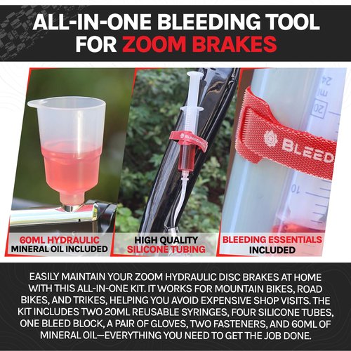 BleedZone Brake Bleed Kit for Zoom Brakes, Bike Kit for Zoom Hydraulic Brakes, Easy Use Hydraulic Brake Bleeder Kit with Reusable Syringes, Hoses, Bleed Block & Adapters for Funnel Compatibility