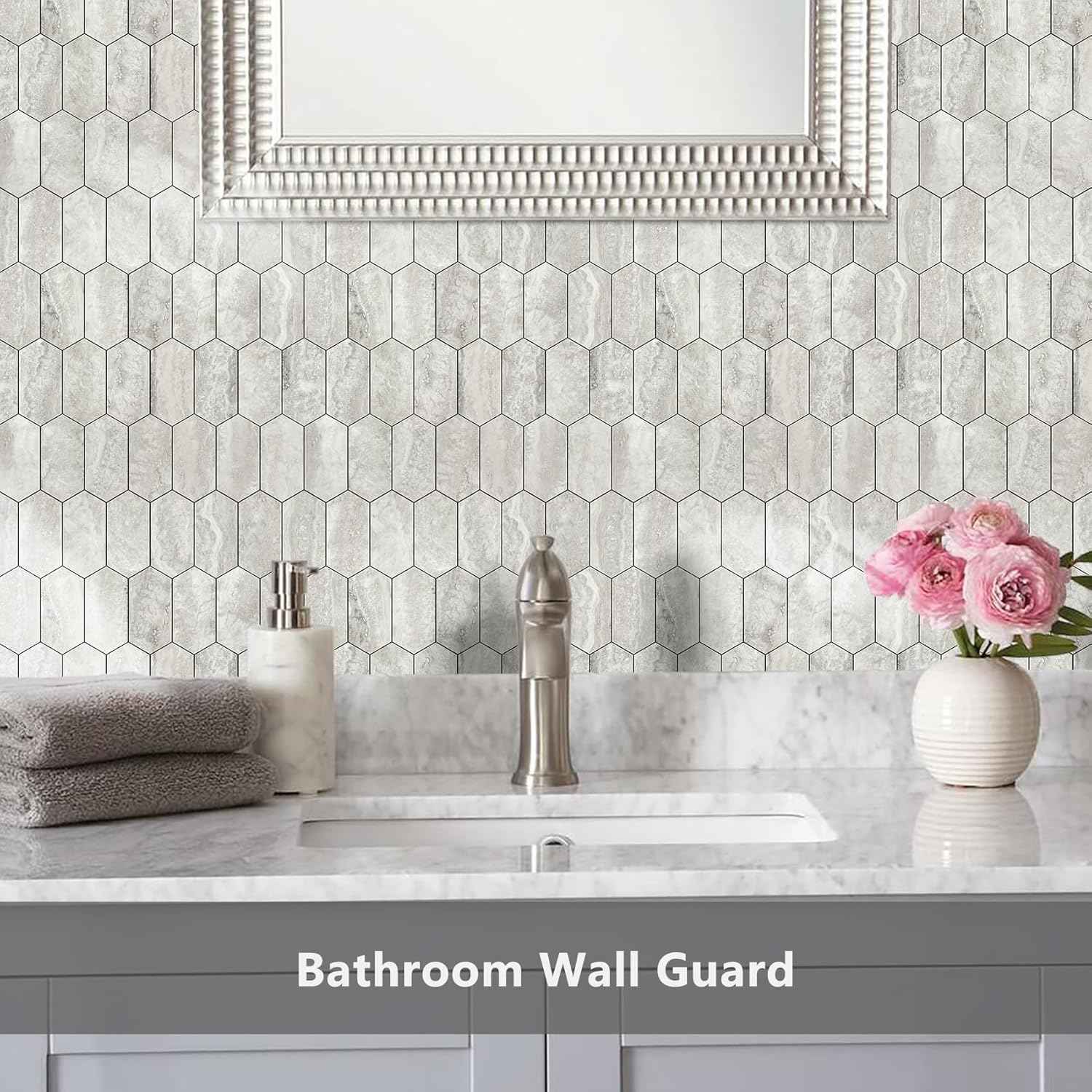 Glossy Wood Grain Peel and Stick Backsplash Tile - 10 Sheets Hexagon Mosaic for Kitchen & Bathroom, 12.4 x 12 Inch