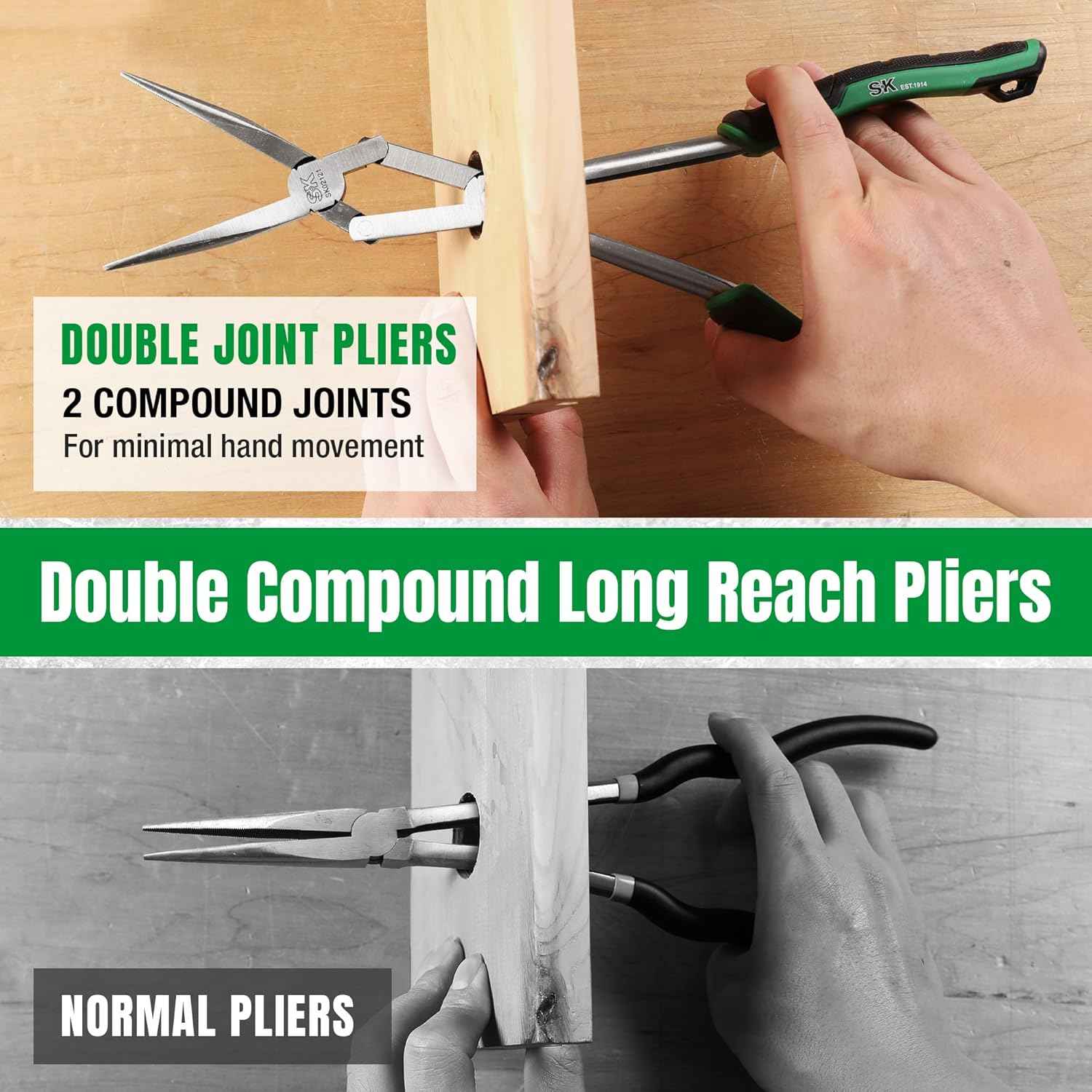 Premium 2-Piece Long Reach Pliers Set - 13-Inch Straight & 45° Bent Nose with Comfort Grips
