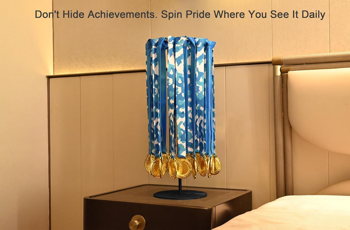 Medal Hanger Display - Rotating Wall-Safe Tabletop Stand for 45+ Race Medals | Heavy-Duty Metal Base