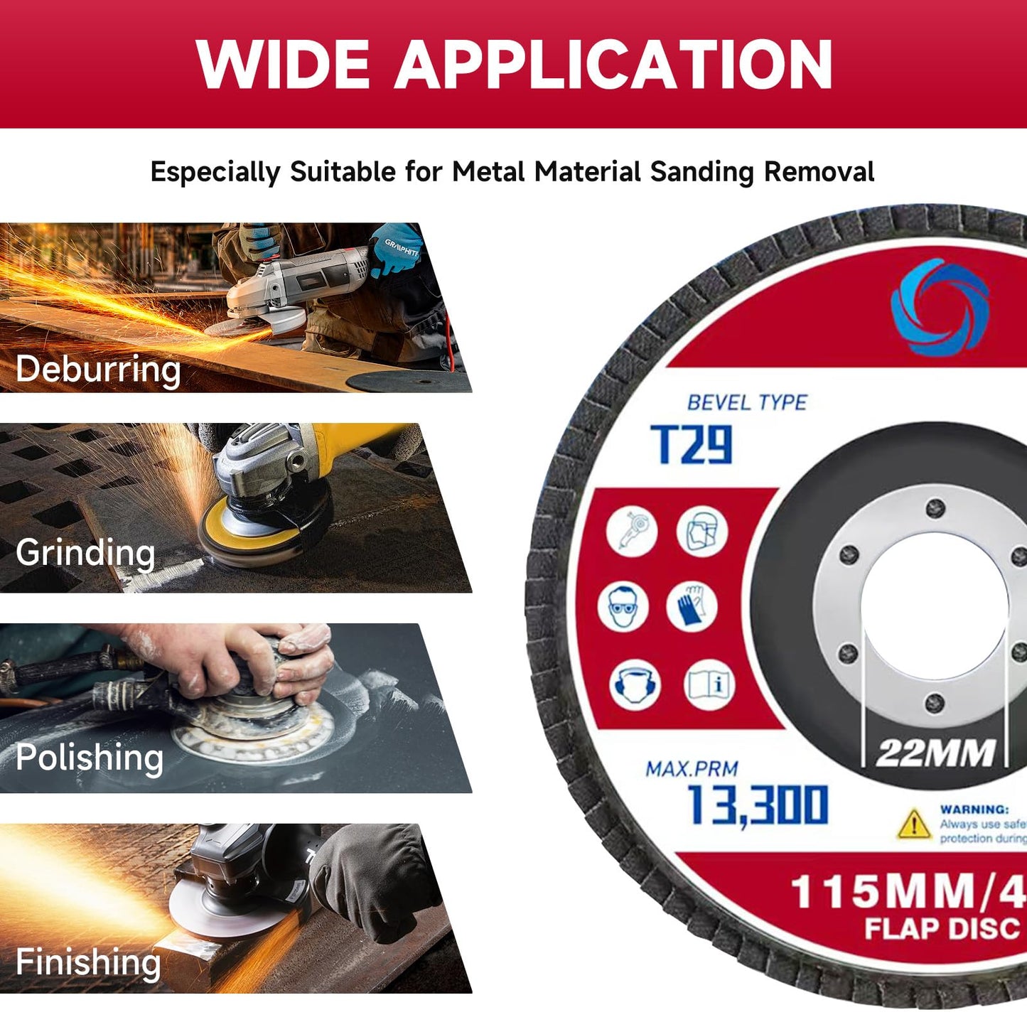 Beliiant Abrasive Flap Discs,5 Pack,Premium 4.5" x 7/8" Type 29 High Density Zirconia Flap Sanding Discs 4-1/2 Inch for Angle Grinder,Grinding Wheels & Discs,Sanding Discs for Wood & Metal.(40 Grit)