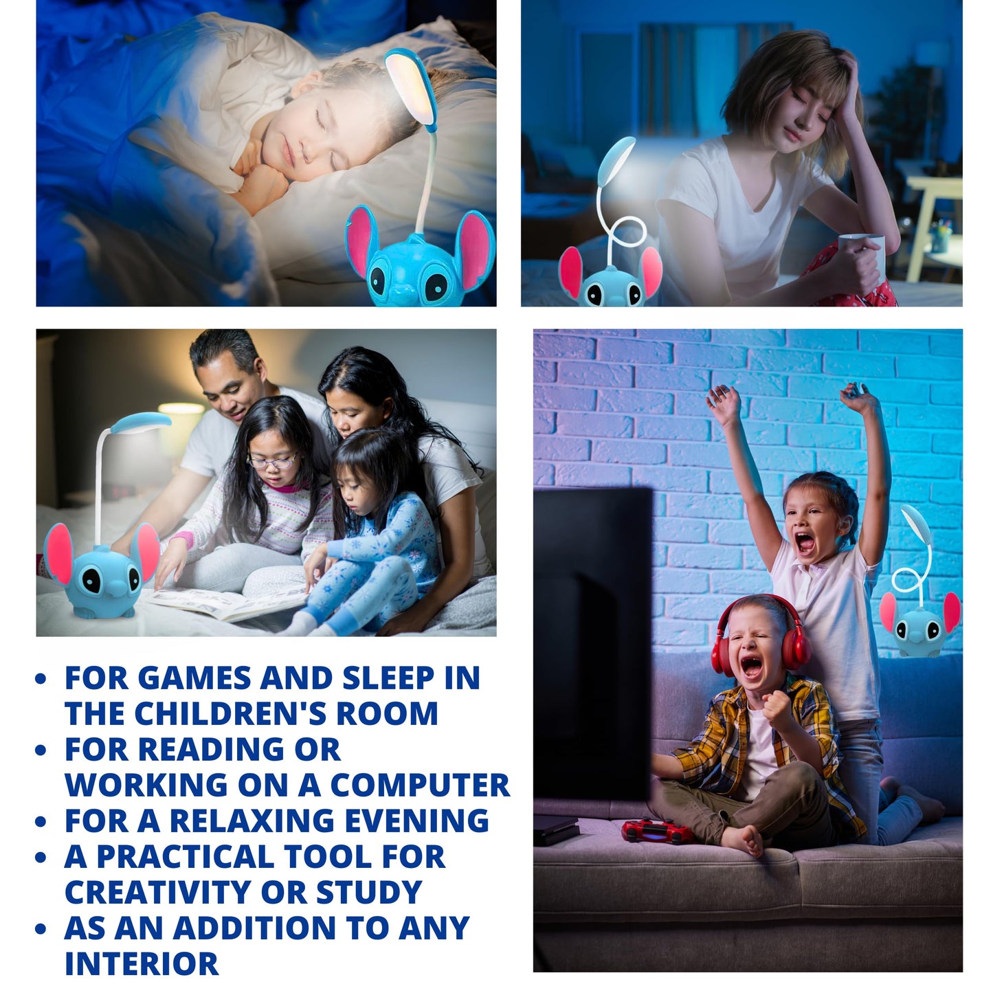 BOGAZNET Blue Cartoon Kids Desk Lamp – Night Table Light Cartoon Figural Cute Table Lamp for Kids Bedroom Light for Bedrooms Boys Room Decor Birthday Gift