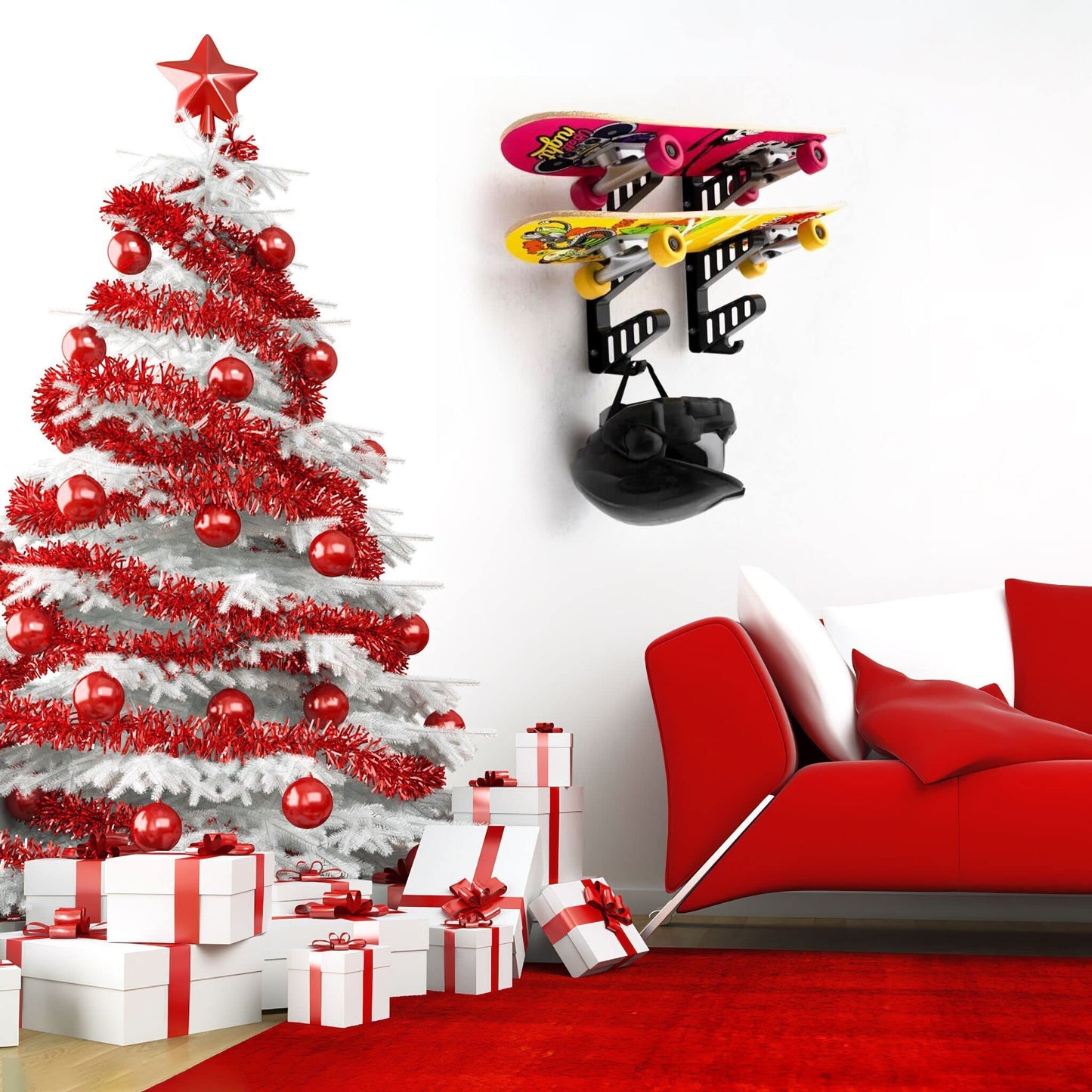 Hikeen Skateboard Rack Wall Mount Skateboard Storage Rack Skateboard Holder, Load Bearing Skateboard Rack, Vertical Space Saving Design